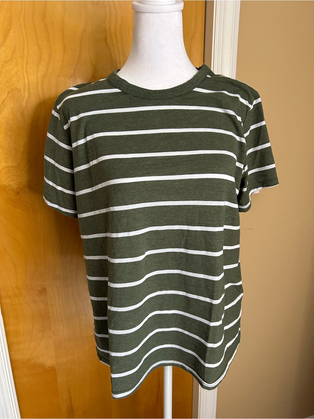Time and Tru Olive & White Striped Crewneck Tee